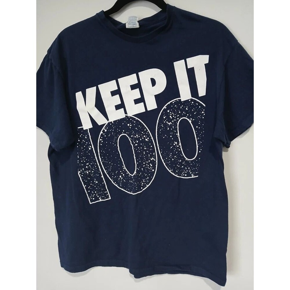 Keep It 100. Graphic T-Shirt. Blue/White. Men Size Large.